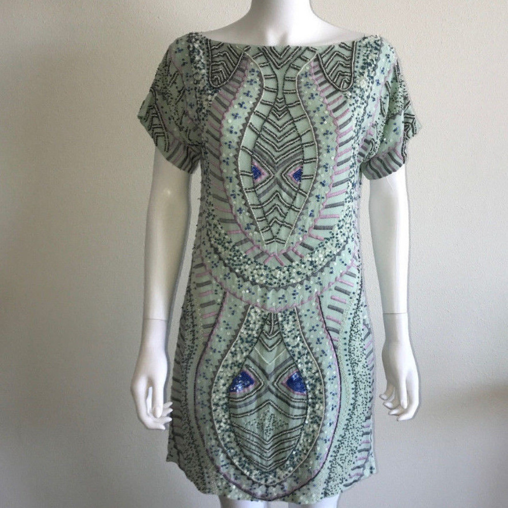 ANTIK BATIK *Hampton aqua beaded boho dress M